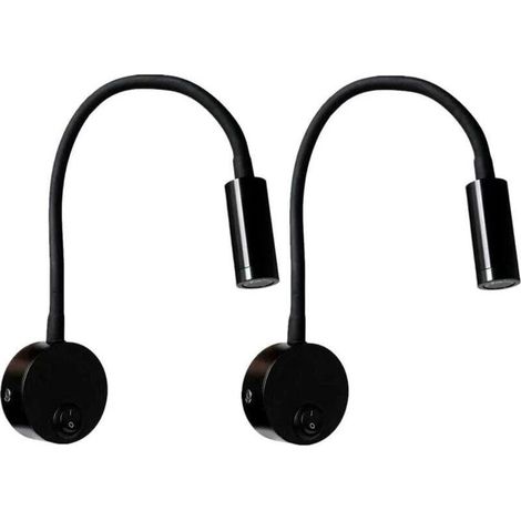 2 Pièces Noire Lampe de lecture Murale 3W, Flexible Cou Réglable Applique Lampe de Bureau en Aluminium, Lampe de Chevet avec Interrupteur LED Soins (1/5)
