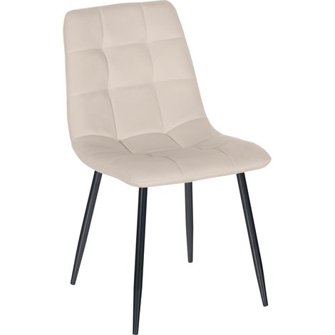 Chaise de salle à manger x1 coutures forme carrées en velours crème pieds en métal noir 100001964