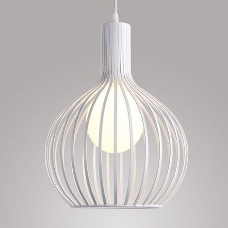Suspension Luminaire industrielle Lustre Plafonnier E27 Vintage Abat-Jour en Métal Cage Lampe éclairage Cuisine Salle à manger Salon Chambre D'enfants Restaurant (Blanc) (1/5)