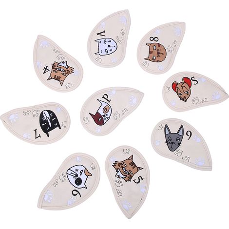 9 pièces housses de club de golf imperméables en cuir PU avec broderie, accessoire étui pour fers et putter, couleur beige (1/5)