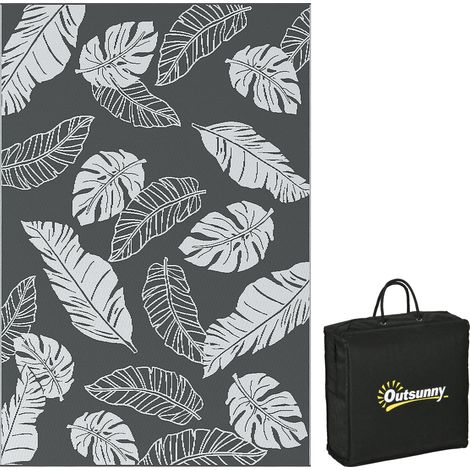 Tapis d'extérieur réversible, imperméable, motif feuilles, 182 x 274 cm, gris/blanc (1/5)