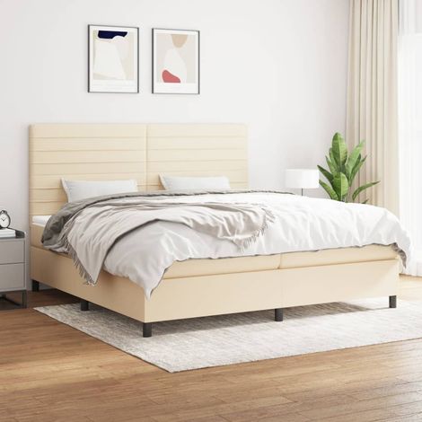 Sommier à lattes de lit avec matelas Crème 200x200 cm Tissu (1/5)