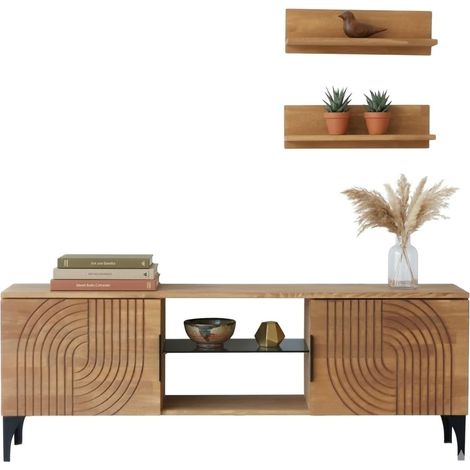Mueble para TV Neviano, un estante, 4 compartimentos, 2 puertas, 150x30x40h cm Roble Marrón