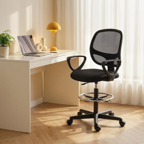 Silla de oficina ergonómica, silla de escritorio con reposapiés y reposabrazos, altura regulable, 59x58x103-123cm, negra