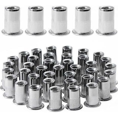 100 Stück M4×11 Flachkopf-Gewindenietmuttern, Gewindenietmuttern aus Edelstahl, verschiedene Gewindeeinsätze für Metall und Kunststoff (1/5)