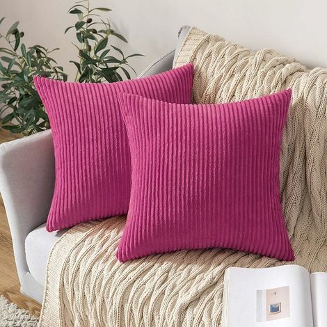 Lot de 2 Decorative Housse de Coussin en Velours Côtelé Canapé Taie d'oreiller Douce pour Maison Salon Chambre Lit Clic Clac 45x45cm Fushia (1/5)