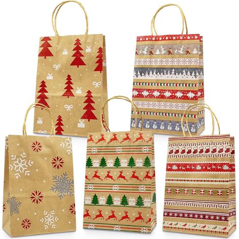 Kraftpapier-Weihnachtsgeschenktüten, 20 verschiedene Designs