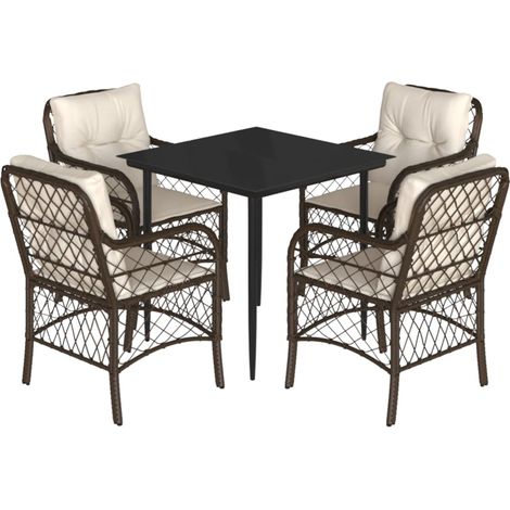 Maison Exclusive - 5-tlg. Garten-Essgruppe mit Kissen Braun Poly