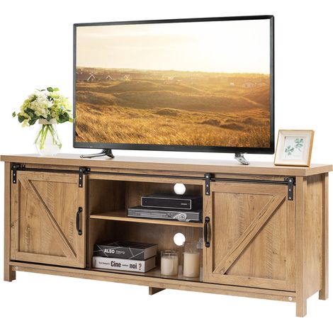 Modern TV Cabinet for 60-Inch TV Wooden Media Storage Shelves Organizer Stand (1/5)