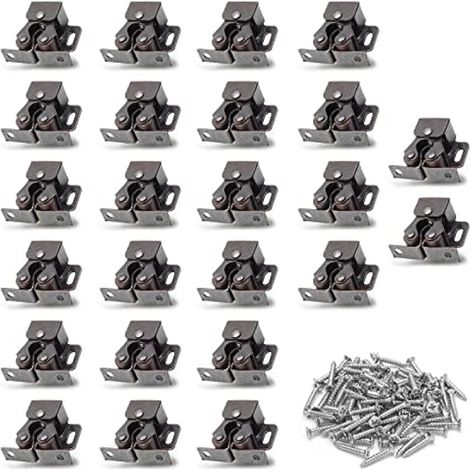 Lot de 24 loquets à double rouleau avec gache de lance pour porte de placard, bronze antique (1/5)