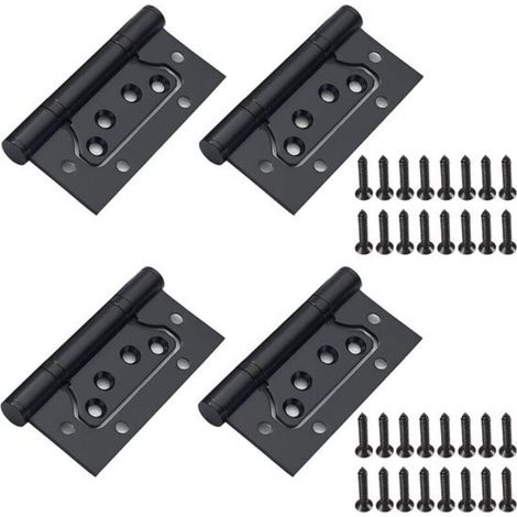 Charnières en acier inoxydable noir avec vis - lot de 4, charnières pliantes pour portes en bois, placards en bois, armoires, 100 mm x 50 mm