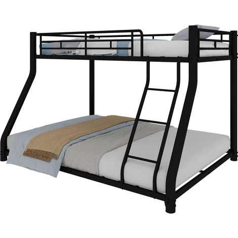 Cadre lit superposé métal, haut 90x140 et bas 140x190, gain de place avec échelle et barrières, pour ado et adulte, matelas non inclus (1/5)