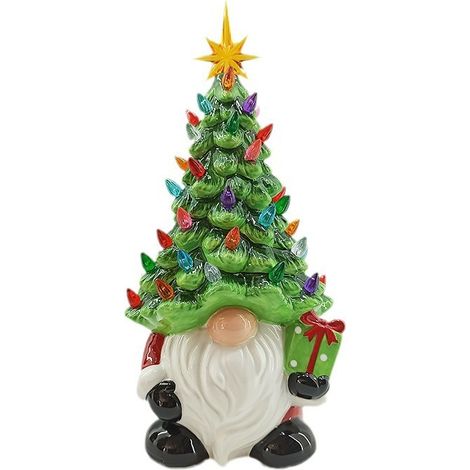 Decorazioni natalizie illuminate a forma di gnomi natalizi, albero di Natale in ceramica illuminato con un vecchio senza volto (1/4)