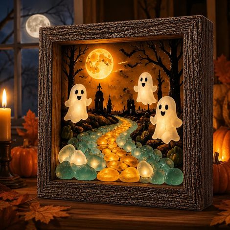 Halloween Shadow Box Kit, Lampe Halloween Empreintes de Fantôme LED Format A4, Décoration Créative, Secteur