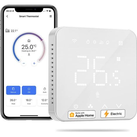Meross Termostato Intelligente, Termostato 16A per Riscaldamento a Pavimento Elettrico Compatibile con HomeKit, Siri, Alexa e Google Home, Termostato WiFi con Touch Screen LED, Controllo Vocale (1/5)