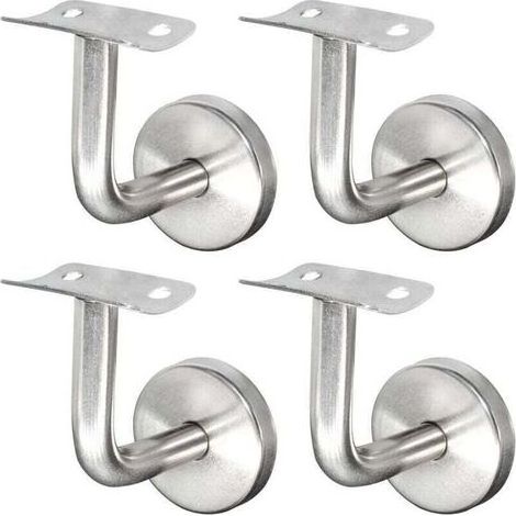 Supports de Main Courante pour Fixation Murale Supports de Rail d'escalier Inox Supports Muraux Supports de Main Courante pour Rampe Escalier Support Mural de Garde-Corps Argent 4 Pièces (1/5)