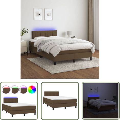 The Living Store Sommier à lattes de lit matelas et LED Marron foncé 120x200 cm - Sommier Tapissier - Lit Plateforme - Lit Avec Led - Matelas À Ressorts Ensachés - Têted Lit Ajustable (1/5)