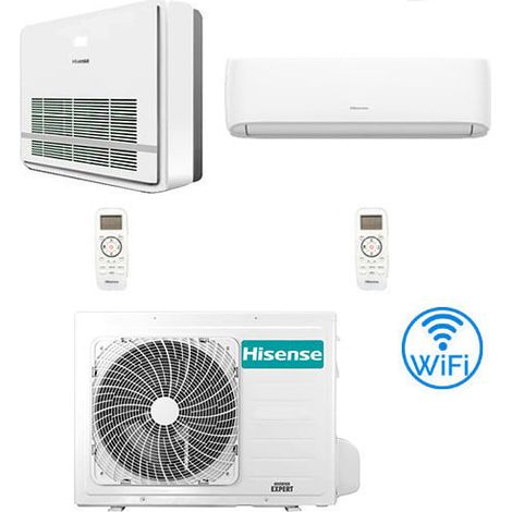 Climatiseur Hisense Console + Hi Comfort R32 Double Split Wifi Inverter 9000 + 18000 BTU avec U.U. 4AMW81U4RJC NOUVELLE Classe A++/A+ (1/5)