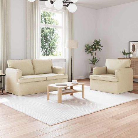 Sofa Set 2 pcs Creme 144 x 80 x 85 cm Stoff (1/5)
