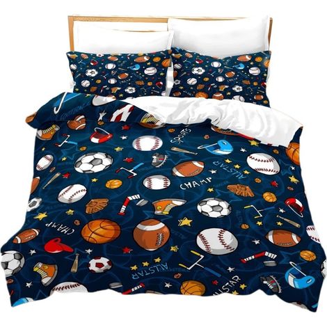 Parure de lit enfant sur le thème du football (housse de couette 140 x 200 cm, 2 taies d'oreiller 65 x 65 cm, microfibre, linge de lit enfant) (1/5)