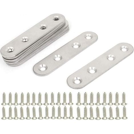 10 metal connecting brackets, flat straight mounting brackets, flat corner brackets made of sheet metal with 40 screws for repairing furniture fasteners. YMYNY (1/4)