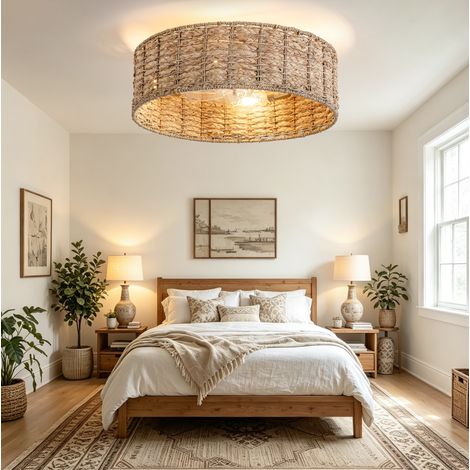 Ventilateur de plafond en rotin naturel 53 cm avec application et télécommande, OKWISH (1/5)