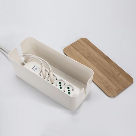 Scatola in plastica portacavi da scrivania box coperchio bambù organizer per multipresa nascondere cavi da tavolo (1/5)