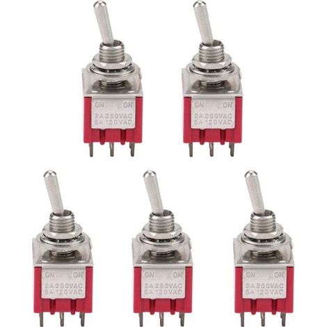 5Pcs Interrupteur à Bascule à 3PDT 9 Broches 6mm 2A / 250VAC 5A / 120VAC ON-ON 2 Position (1/4)