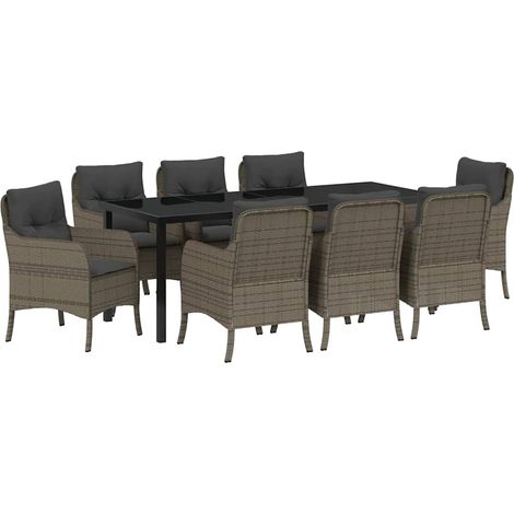 Maison Exclusive - Set da Pranzo per Giardino con cuscino 9 pcs Grigio polyrattan (1/5)