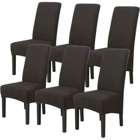 Housses de Chaises 6 pièces Grand Taille Noir,Housses pour Chaises de Salle a Manger Universelle, Couverture Couvre de Chaise Salon Moderne pour Mariage Reunion (1/4)