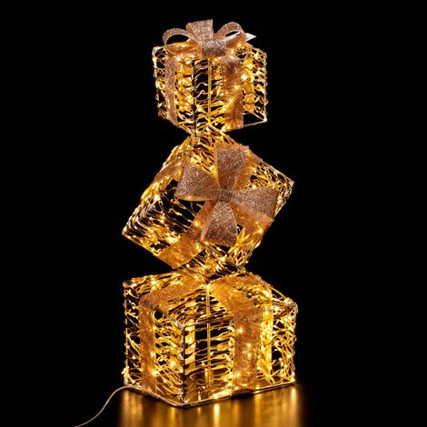 Ad Trend Torre Pacchi Regalo di Natale Oro 500 LED da Interno/Esterno 30x30x96 cm 1 Pz (1/5)