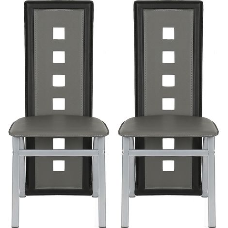 2 chaises de salle a manger-Simili gris-Style contemporain-six trous (1/4)