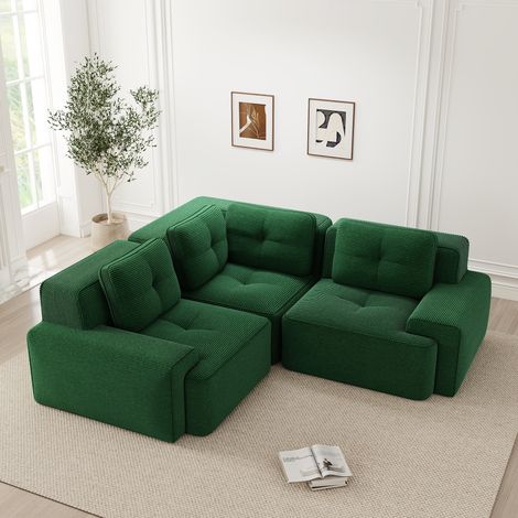 Canapé modulable en velours vert, assise profonde rembourrée pour salon et bureau, motif antidérapant, sans cadre ni montage requis (1/4)