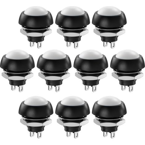 10 Boutons-Poussoirs Momentanés Etanches SPST 12mm, Marche/Arrêt, 3A/3V-5V-9V-12V-24V-230V CA, Mini-Bouton Rond sans Verrouillage pour Trompette de Voiture, Ordinateur (Blanc) (1/5)