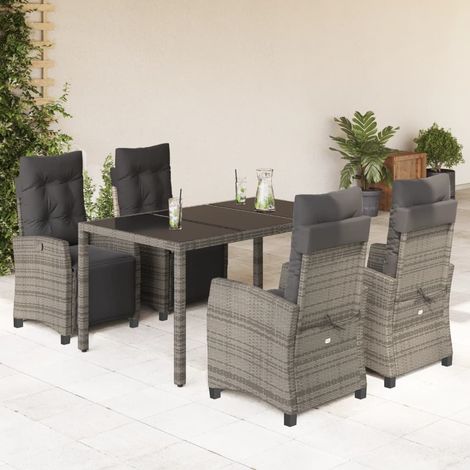 Set comedor de jardín 5 piezas con cojines ratán sintético gris vidaXL (1/5)