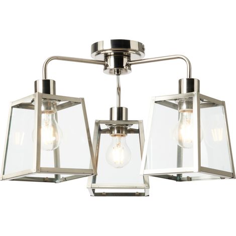 Litecraft Emery Brushed Chrome Ceiling Light Industrial Styled Semi Flush 3 Arm (1/5)