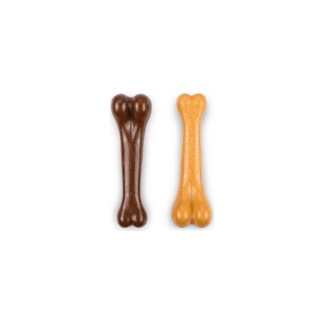 Jouet Chien Indestructible, Os a Macher pour Chien, Jouets pour Chiens Saveur légère de Boeuf et Bacon pour Grand Moyen Chien Soins Dentaires Nettoyage des Dents Lot de 2, Jaune+Marron