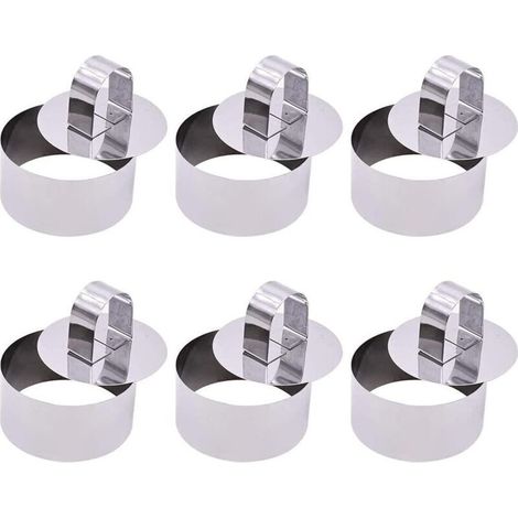 Moules à gâteaux ronds en acier inoxydable argenté pour crêpes, salades et mousses (6 pièces) 8 x 3,8 cm (1/5)