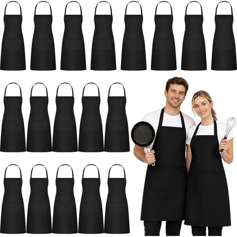 Lot de 18 Tabliers de Cuisine Noirs Tabliers de Chef Réglables 2 Poches Tabliers Unisexes pour Restaurant Café Barbecue Service (1/4)