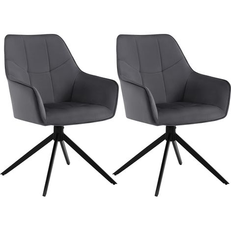 WOLTU Set di 2 sedie da pranzo con Gambe in Metallo.Schienale e Seduta Girevole.in Velluto Grigio Scuro