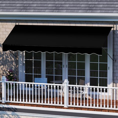 Store Banne Manuel Rétractable 400cm x 210-300cm Sans Perçage Auvent Pare-Soleil Réglable avec Manivelle Abri Noir (1/3)
