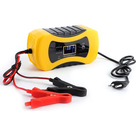 Chargeur 12V 8A pour batteries au plomb-acide de voiture et moto, protection contre l'inversion de polarité et les courts-circuits, affichage de la tension et du courant, UE 100-240V (UE) (1/5)