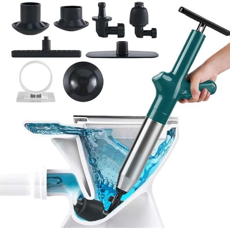 Abflussreiniger – Pneumatischer Kolben – Inkl. Manometer – Für Toiletten, Waschbecken, Badewannen und Küchenspülen + 4 Saugnäpfe – Blau (1/5)