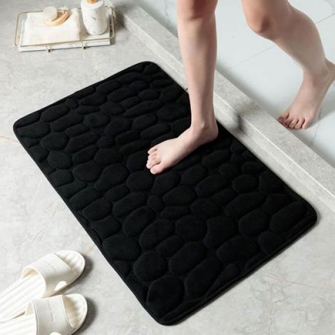 Tapis De Bain - Mousse Memoire - Antiderapant Absorbant - Pour Salle De Bain - 40x60 Cm - Noir - 1 Piece (1/4)