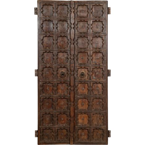 Puerta corredera medieval antigua interior o exterior de madera maciza y hierro (1/5)