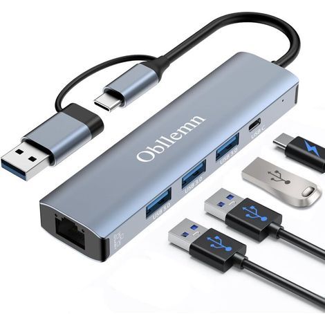 Adaptateur USB Ethernet 1000 Mbit/s Adaptateur Ethernet U-SB C, A-daptateur RJ45 USB C mit 3 USB 3.0 & USB C Ports, U-SB-C Auf E-thernet A-dapter für Mac/Windows XP/Linux/Chromebook