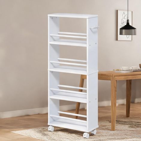 Serviteur roulant étroit 4 étagères blanc panneaux de particules (1/5)
