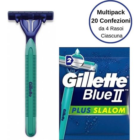 Gillette blue ii plus slalom rasoi usa e getta multipack 20 confezioni da 4 rasoi ciascuna