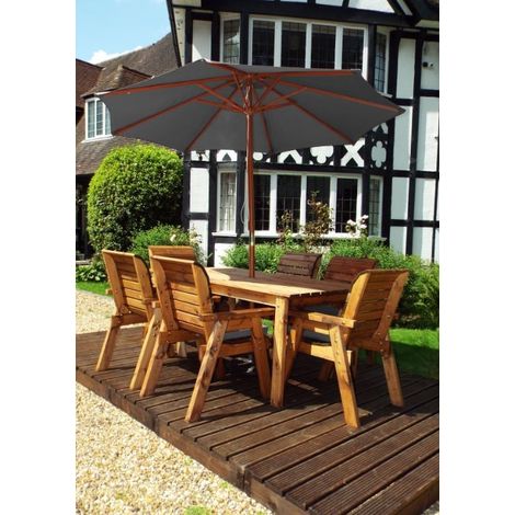 Charles Taylor 6 Seater Wooden Rectangular Dining Table Chairs Set Grey Cushion (1/4)