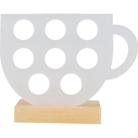 Support à capsules de café acrylique en forme de tasse avec base en bamboo - 8 emplacements